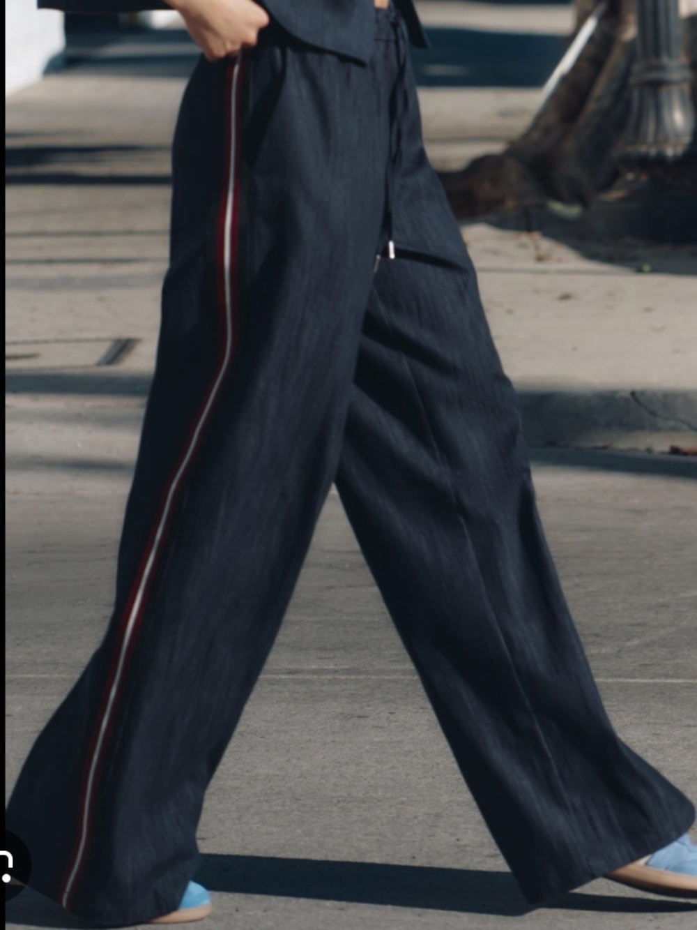 Zara Navy Wide-Leg Pants with Red & White Side Stripe